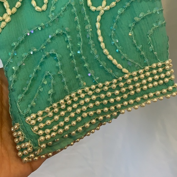 Vintage Y2K Beaded  pearl long sleeve slik top size L - Picture 6 of 8